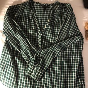 JCrew green plaid shirt popover
